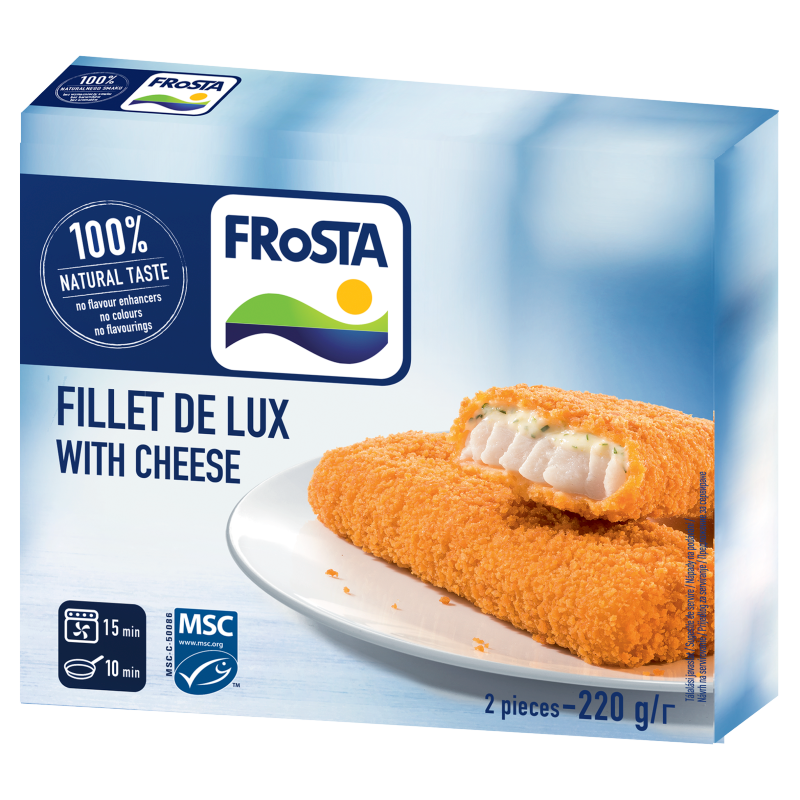 FRoSTA fagyasztott Fillet de Lux tőkehal filé 220 g zöldfűszeres sajtszósszal