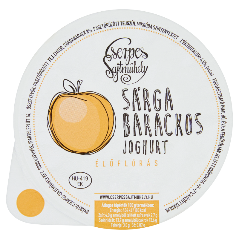 Cserpes joghurt 250 g sárgabarackos