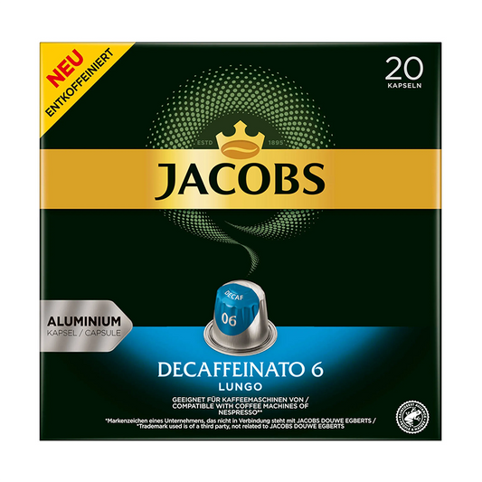 Jacobs Lungo 6 kávékapszula 20 db koffeinmentes  Nespresso ®kávégép kompatibilis termék