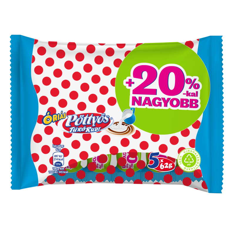 Pöttyös Óriás Túró Rudi 5x51 g+20%, tejbevonóval
