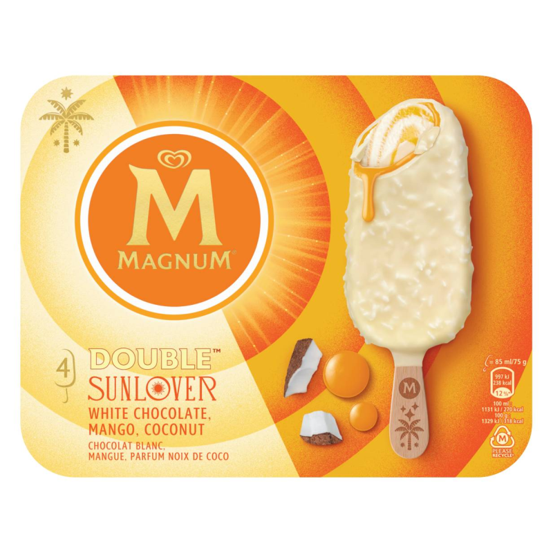 Magnum Double Sunlover pálcikás jégkrém 4x85 ml kókusszal és mangóval, fehércsokoládés